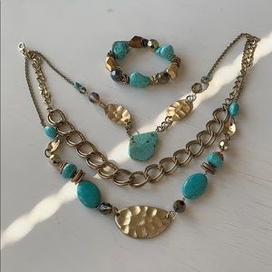 Turquoise costume necklace and bracelet